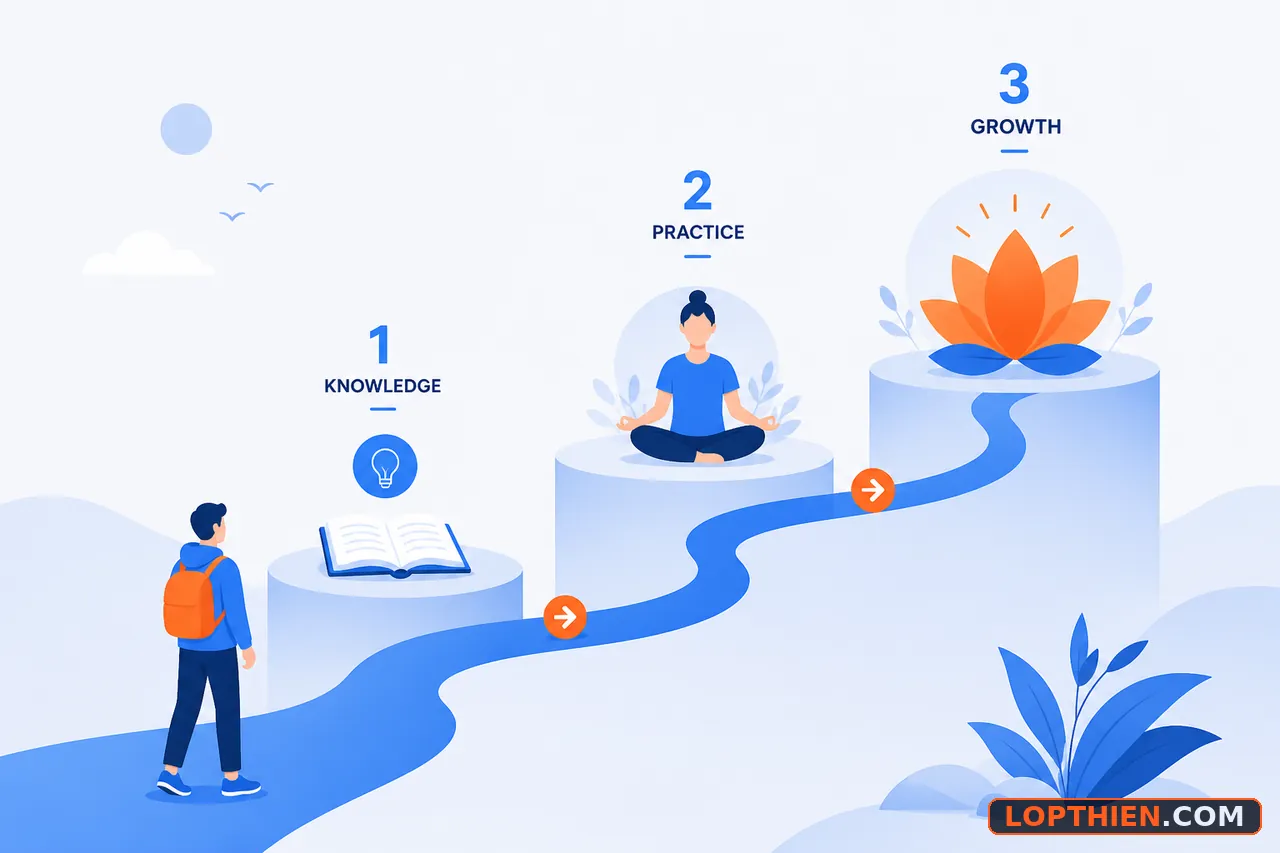 Bắt đầu hành trình thiền với ba bước: tìm hiểu, thực hành, và học sâu