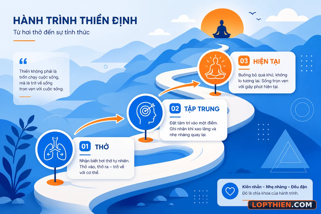 Cách thiền qua kỹ thuật thở và tập trung tâm trí, hành trình từng bước