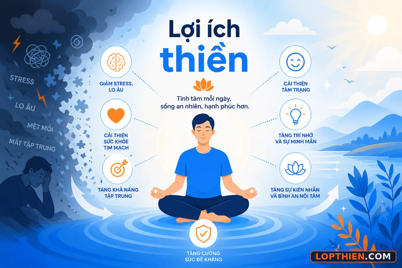 Lợi ích thiền định: giảm stress, cải thiện giấc ngủ và tập trung