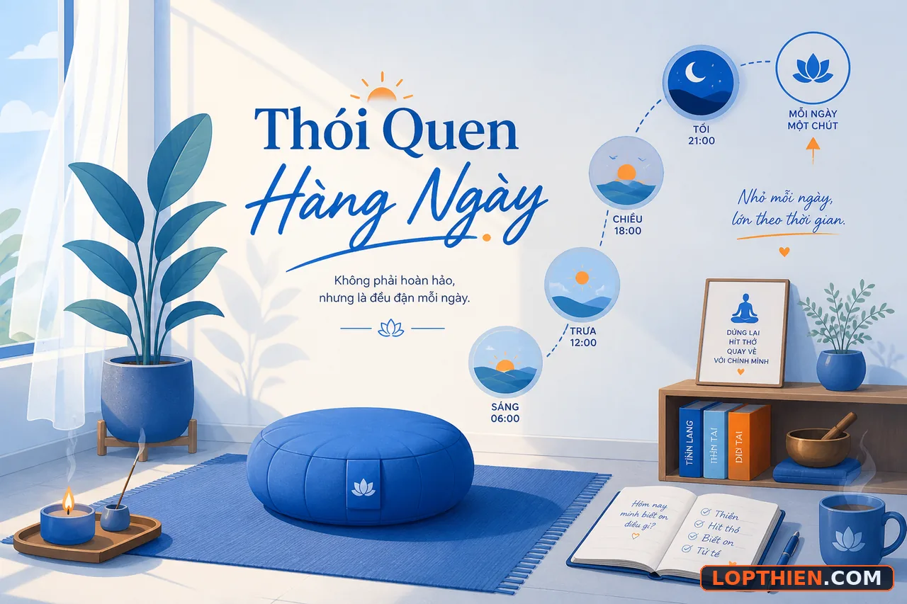 Không gian thiền tại nhà và thói quen luyện tập hàng ngày