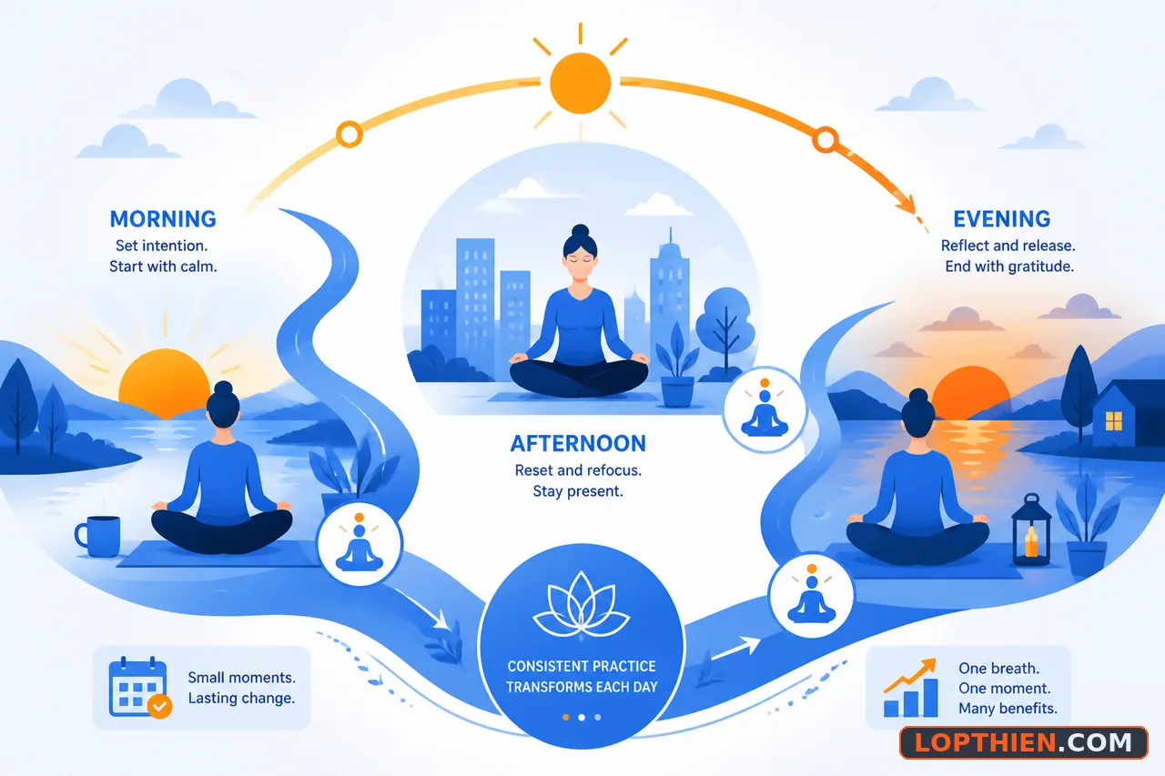 Thời điểm tập thiền 5 phút phù hợp trong suốt ngày