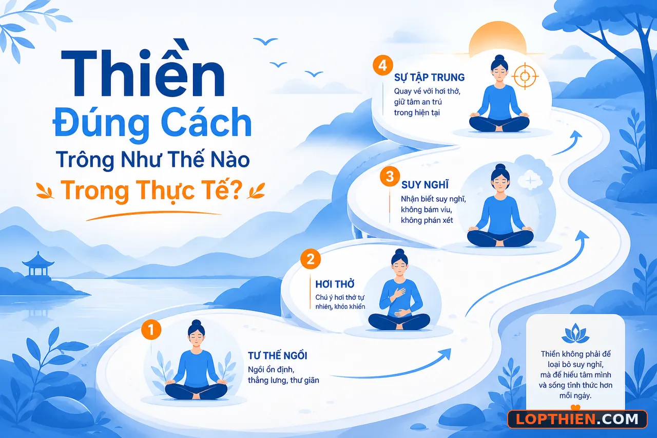 Thiền đúng cách: con đường thiền tập từng bước, tâm trí tỉnh táo
