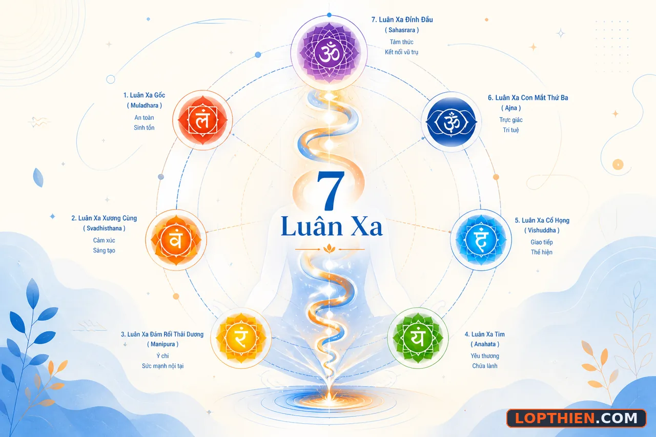 Biểu diễn 7 luân xa năng lượng trong thức tỉnh kundalini