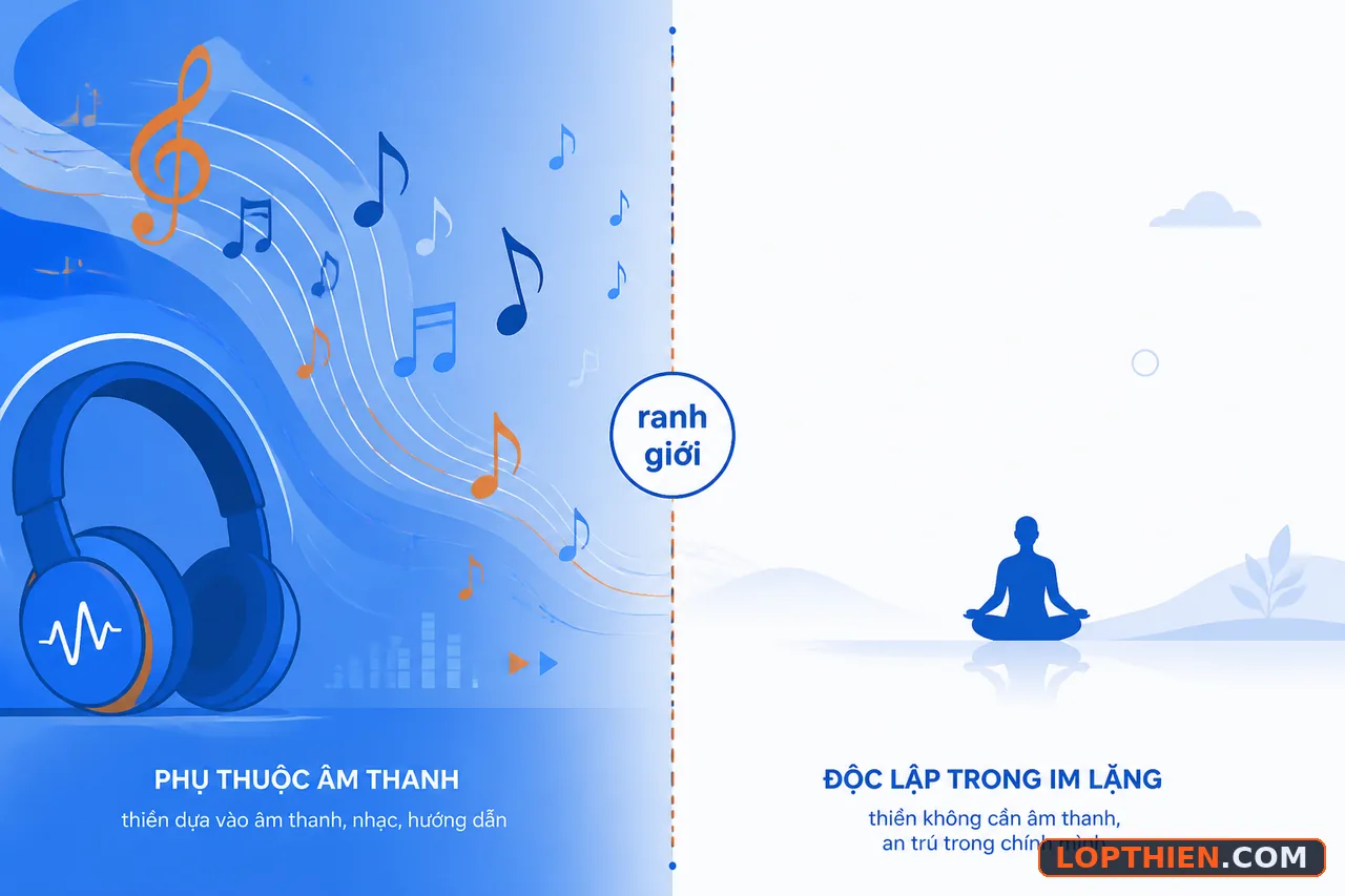 Ranh giới giữa hỗ trợ âm thanh và thiền không lời độc lập