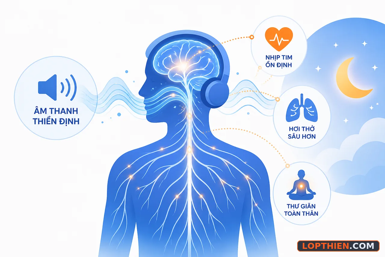 Âm thanh thiền dẫn dắt tác động vào hệ thần kinh và não bộ để thư giãn.
