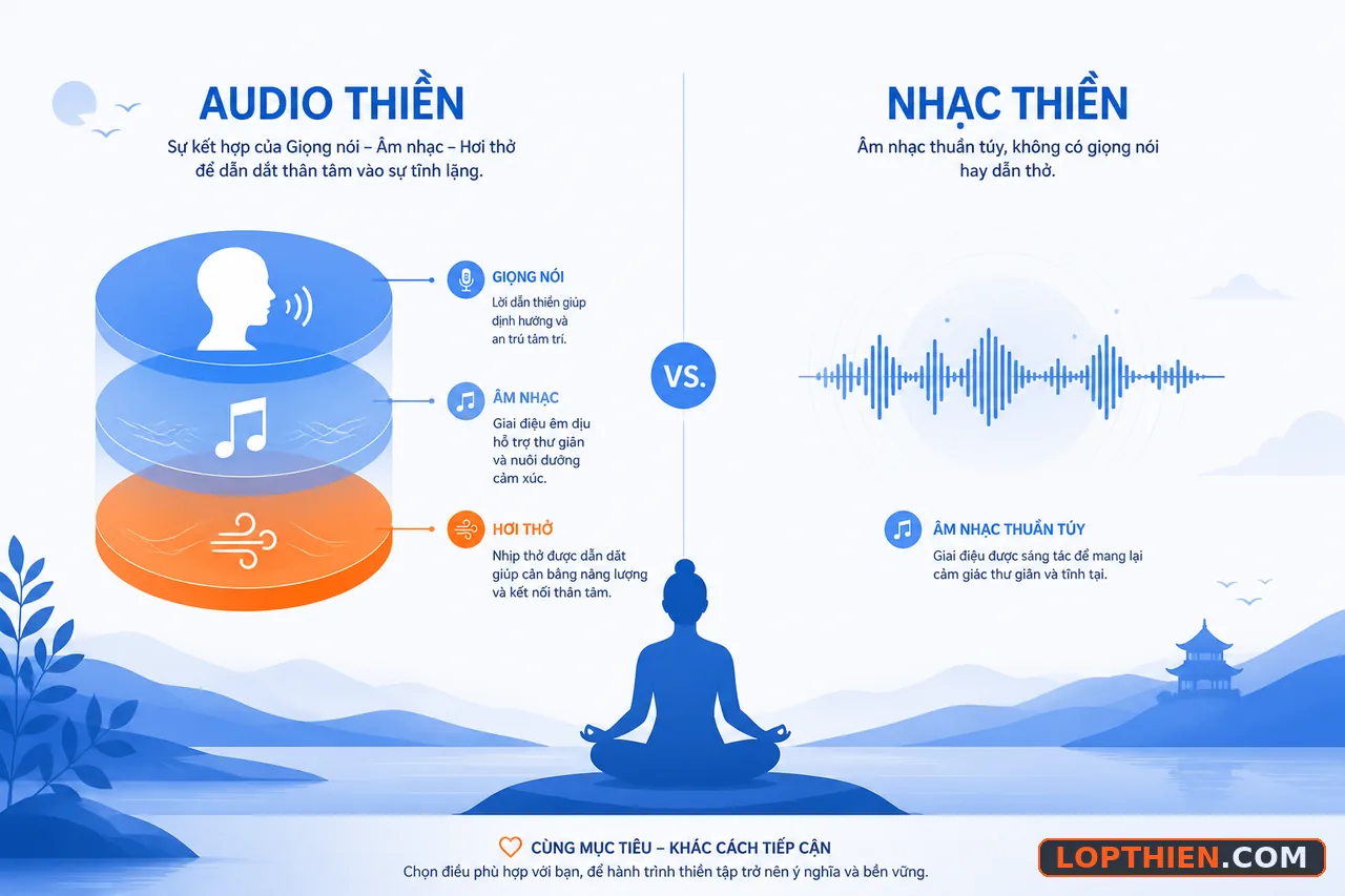 Sự khác biệt giữa audio thiền và nhạc thiền qua hình ảnh