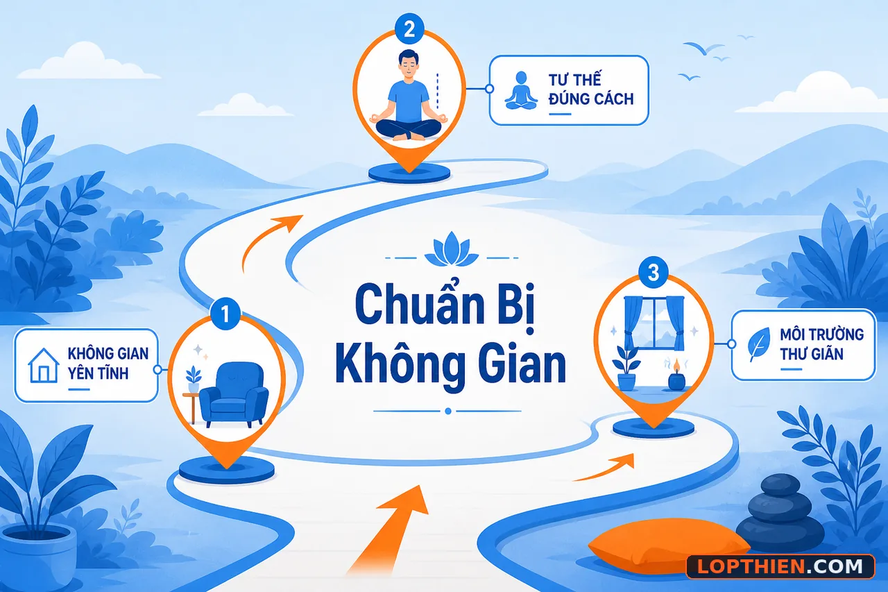 Chuẩn bị không gian yên tĩnh và tư thế chính xác trước khi thiền
