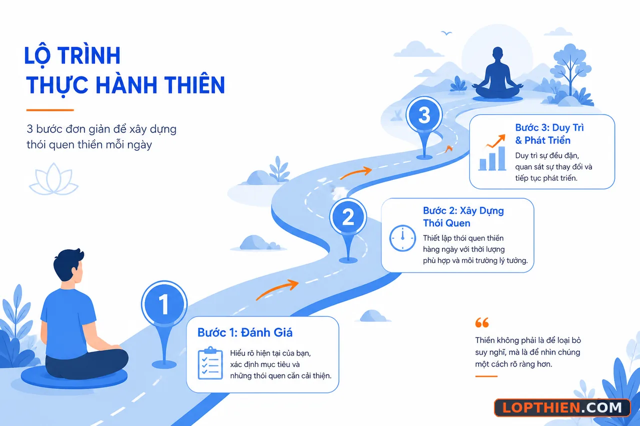 Bước đánh giá mức độ thực hành thiền để xác định điểm xuất phát.
