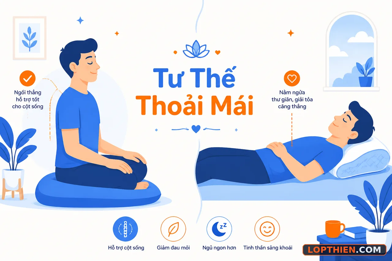 Tư thế thiền ngồi và nằm thoải mái cải thiện giấc ngủ