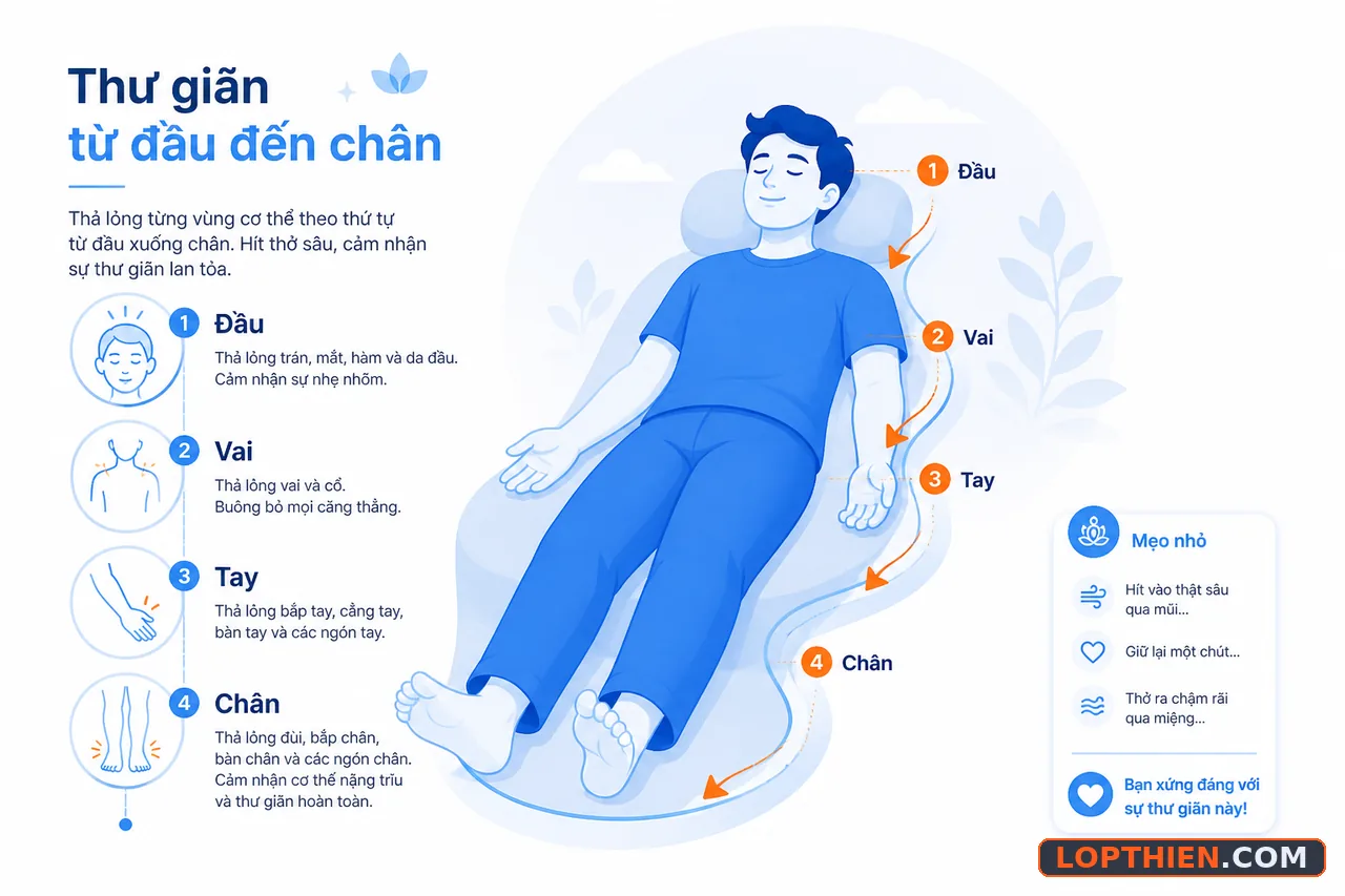 Cách thả lỏng cơ thể từ đầu đến chân trong thiền hàng ngày