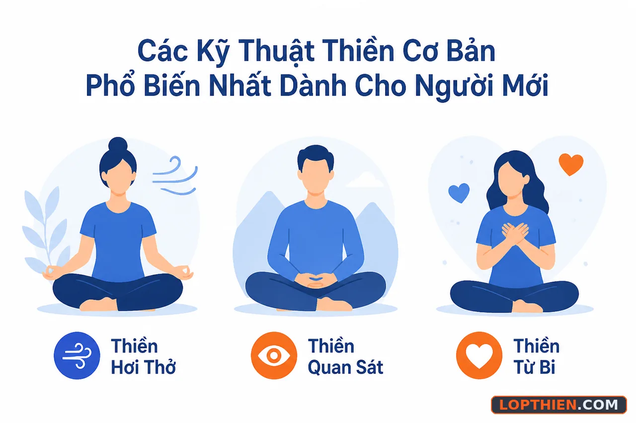 Ba kỹ thuật thiền cơ bản phổ biến phù hợp với người mới.