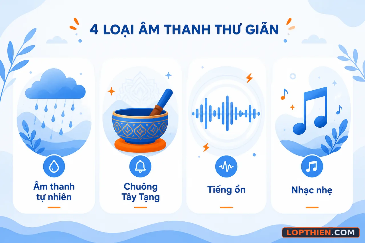 Biểu tượng những loại âm thanh thư giãn chính trong thiền định