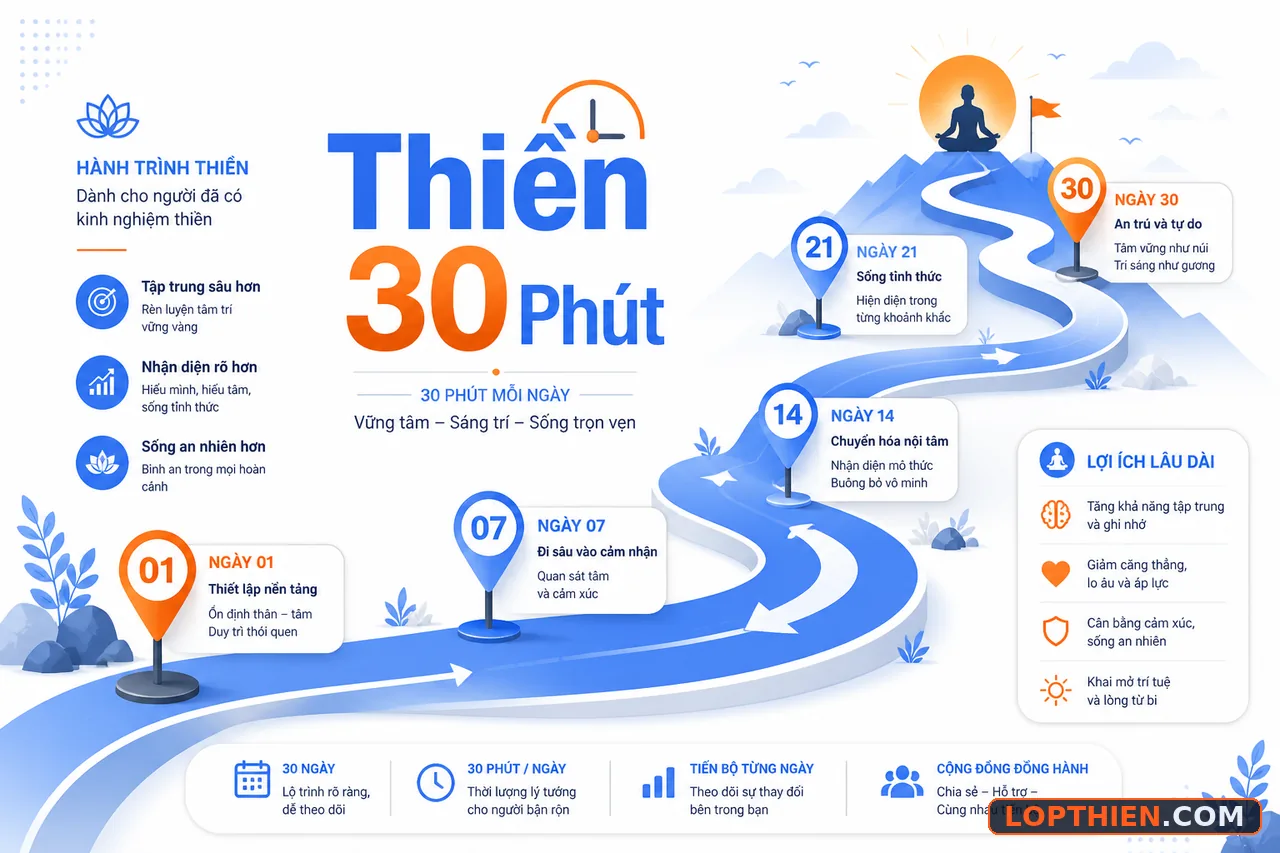 Lộ trình tiến bộ thiền 30 phút mỗi ngày dành cho người đã quen
