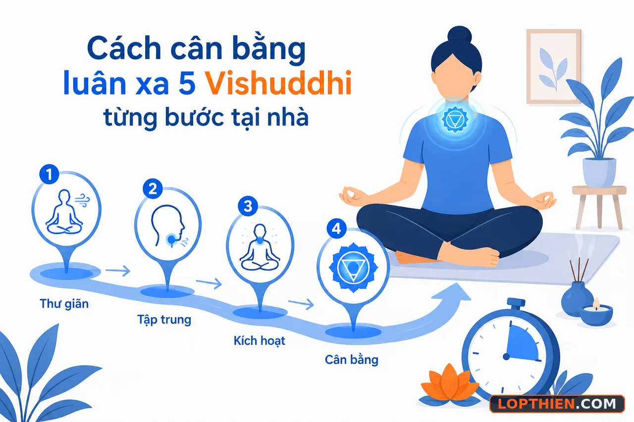 Hướng dẫn cân bằng luân xa năm Vishuddhi tại nhà từng bước chi tiết.