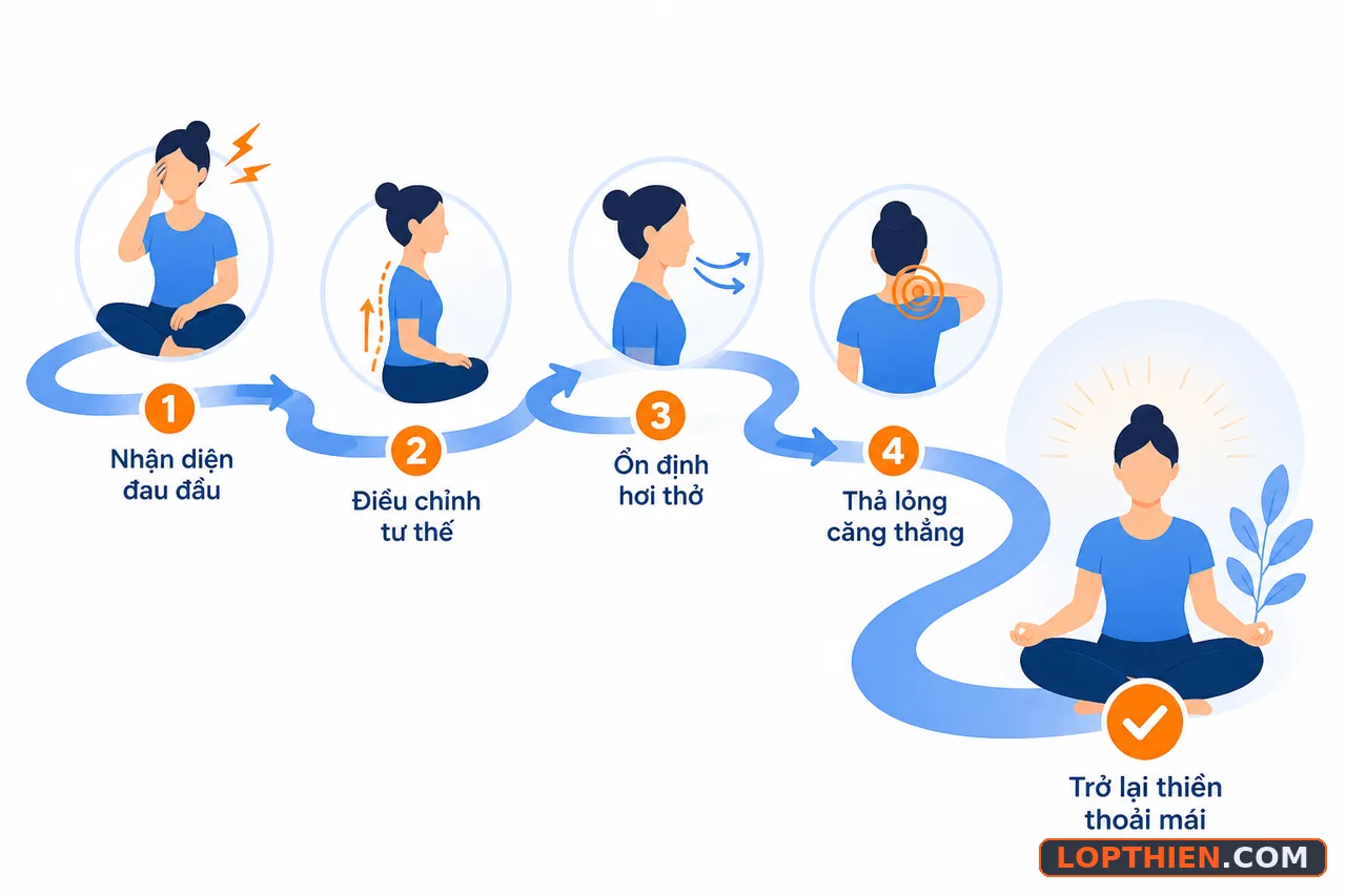Hướng dẫn từng bước điều chỉnh khi bị đau đầu trong thiền.