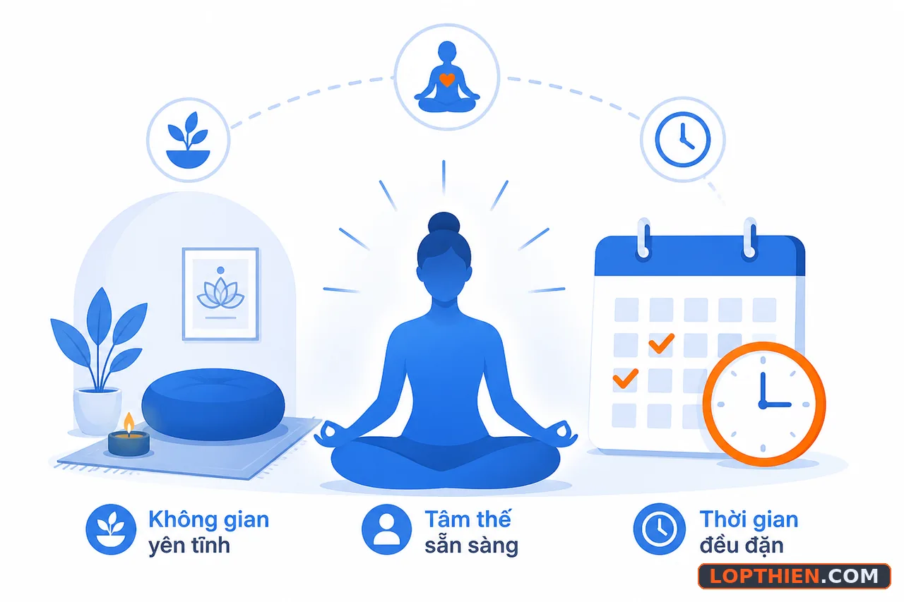 Chuẩn bị không gian, thời gian và tâm thế để học thiền tại nhà.
