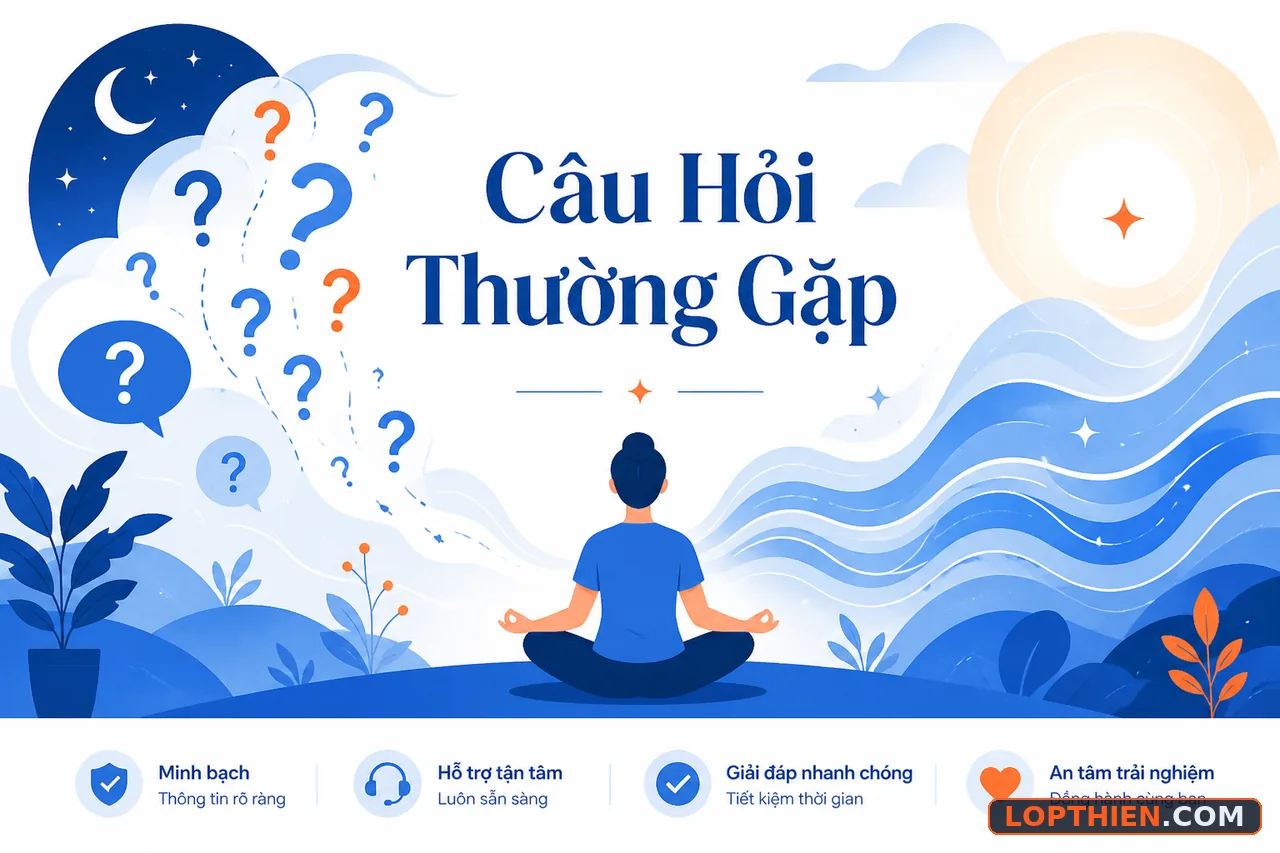 Câu hỏi thiền cho người mất ngủ minh họa bằng sóng yên tĩnh