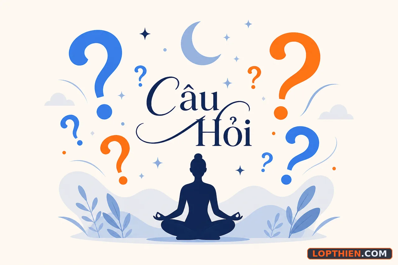 Câu hỏi thiền giúp ngủ ngon được trình bày trong thiết kế tối giản