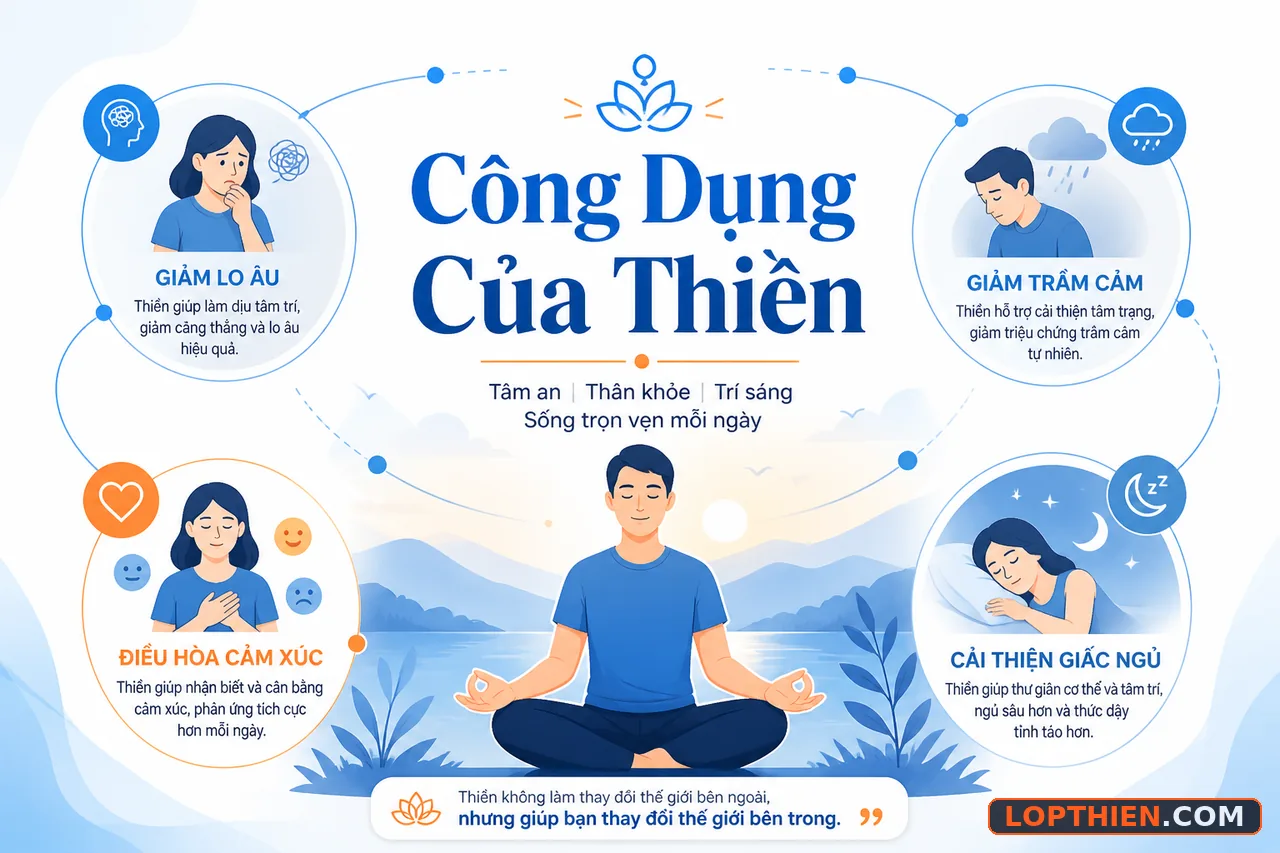 Thiền giảm lo âu, trầm cảm, điều tiết cảm xúc, cải thiện giấc ngủ
