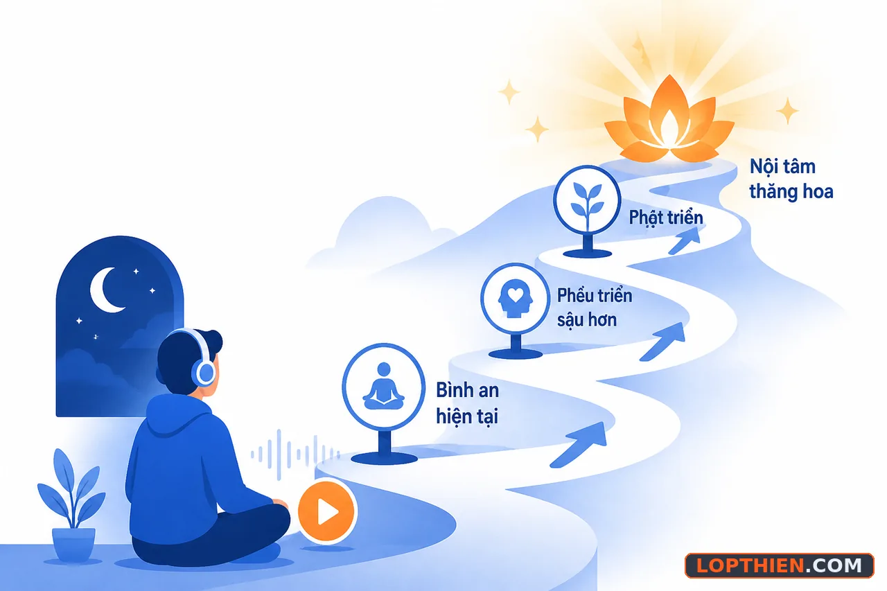 Học thiền qua audio là bước đầu trên hành trình phát triển nội tâm bền vững.