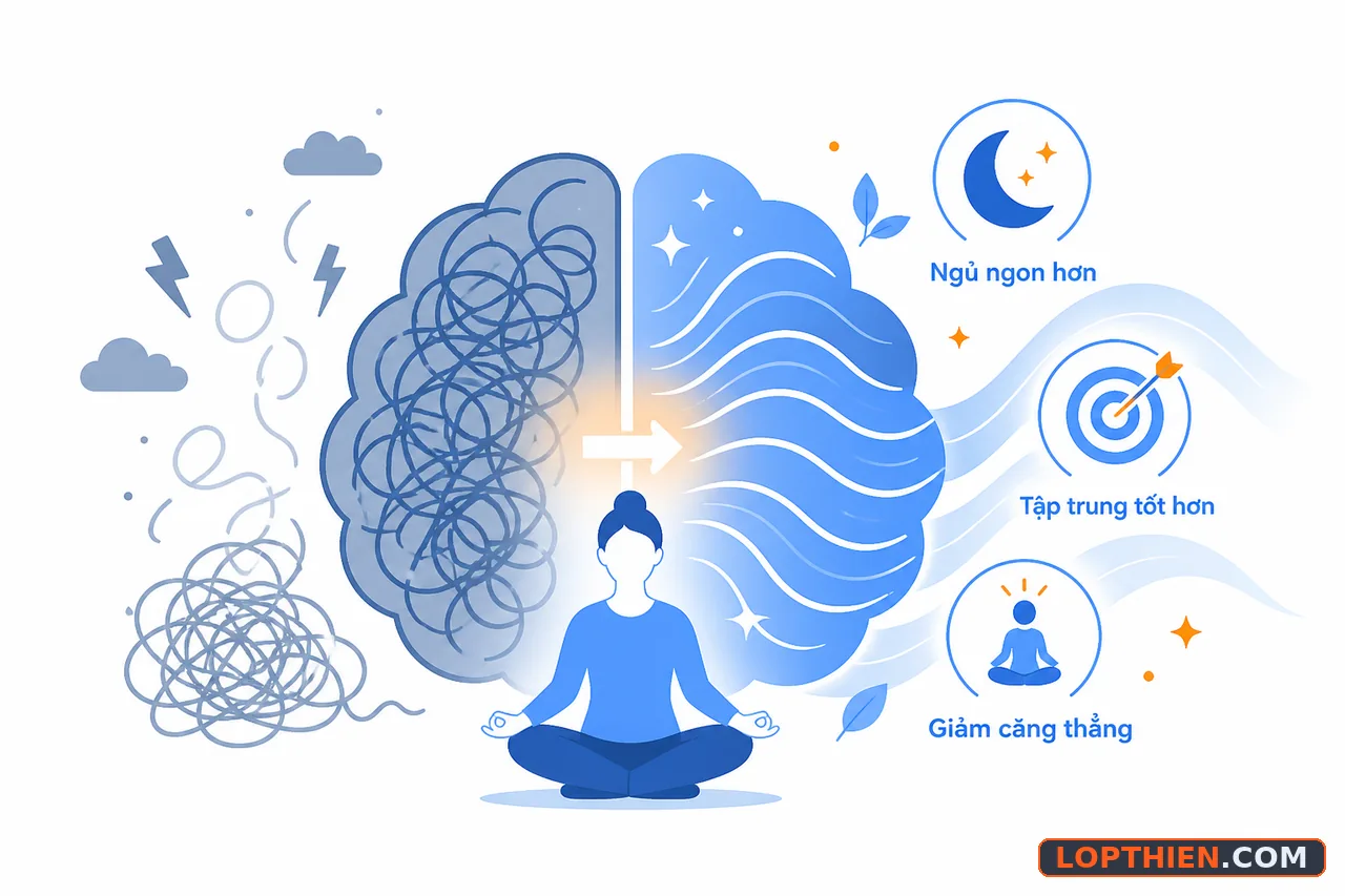 Thiền tại nhà giảm stress, cải thiện giấc ngủ và tập trung hiệu quả.