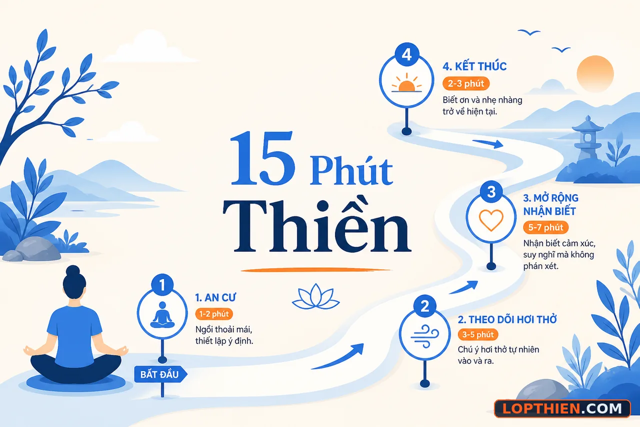 Hành trình thiền cơ bản 15 phút theo từng bước cho người mới tập