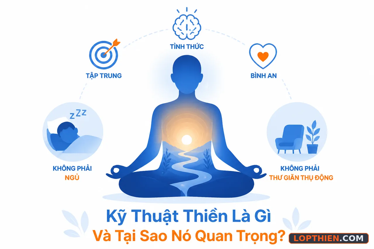 Thiền là gì, người luyện tập tỉnh táo với tâm trí lắng đọng.