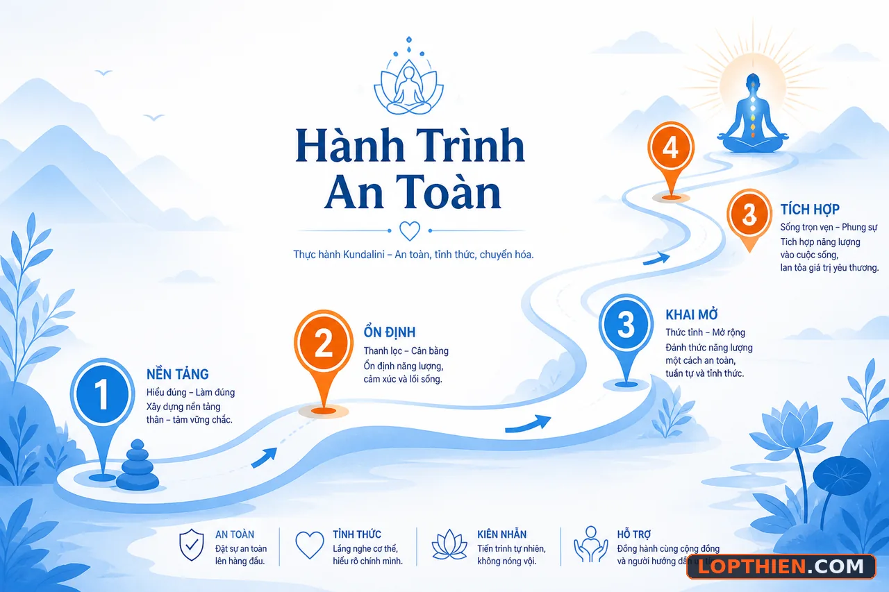 Con đường thực hành kundalini và luân xa an toàn với hướng dẫn
