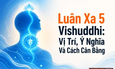 luân xa 5 vishuddhi trong cơ thể con người với ánh sáng năng lượng tinh tế.