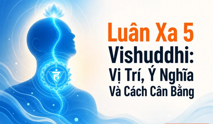 luân xa 5 vishuddhi trong cơ thể con người với ánh sáng năng lượng tinh tế.