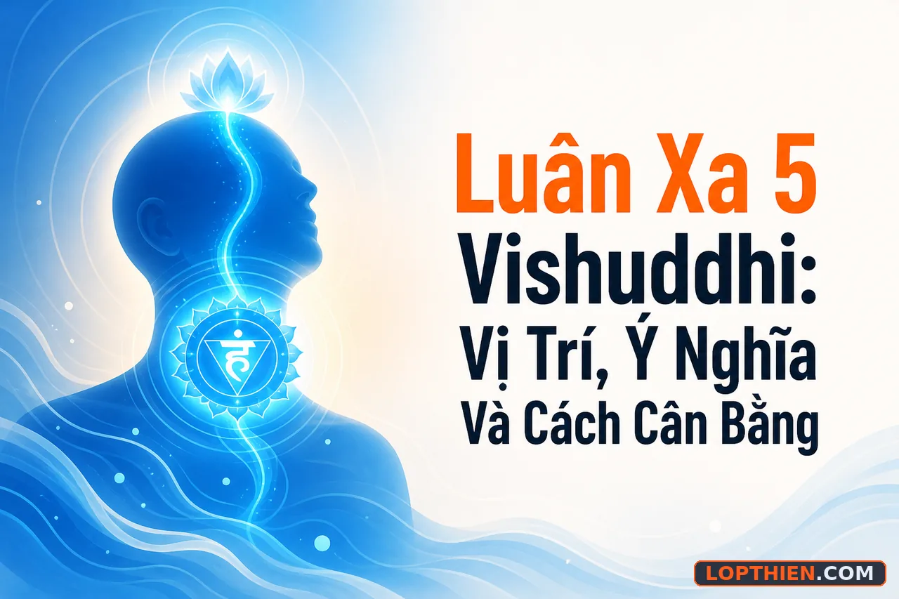 luân xa 5 vishuddhi trong cơ thể con người với ánh sáng năng lượng tinh tế.