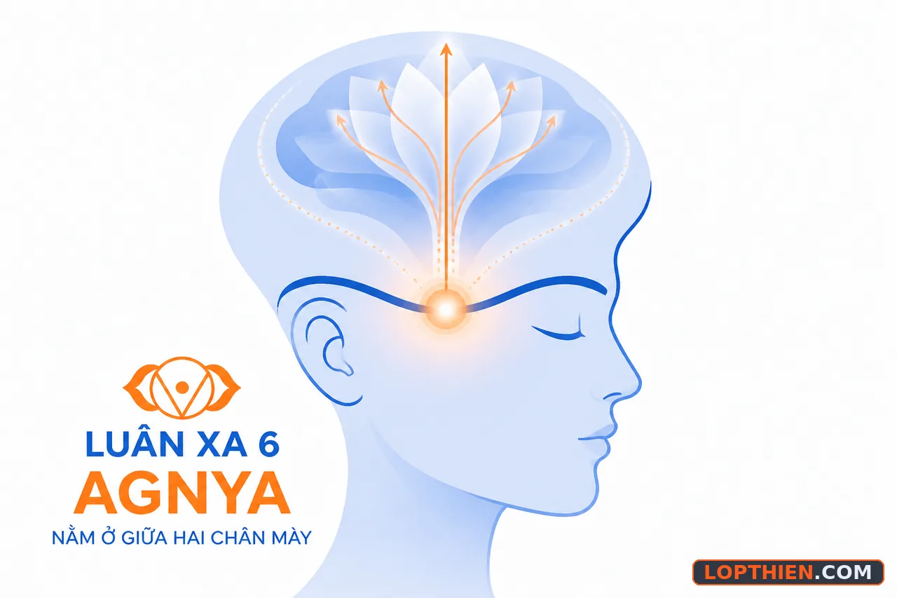 Vị trí agnya giữa hai lông mày tương ứng với thùy trán