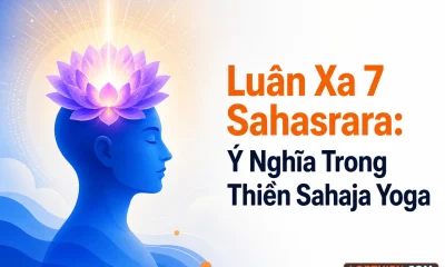 luân xa 7 sahasrara nở hoa tại đỉnh đầu, kết nối với ý thức vũ trụ và giác ngộ tâm linh.