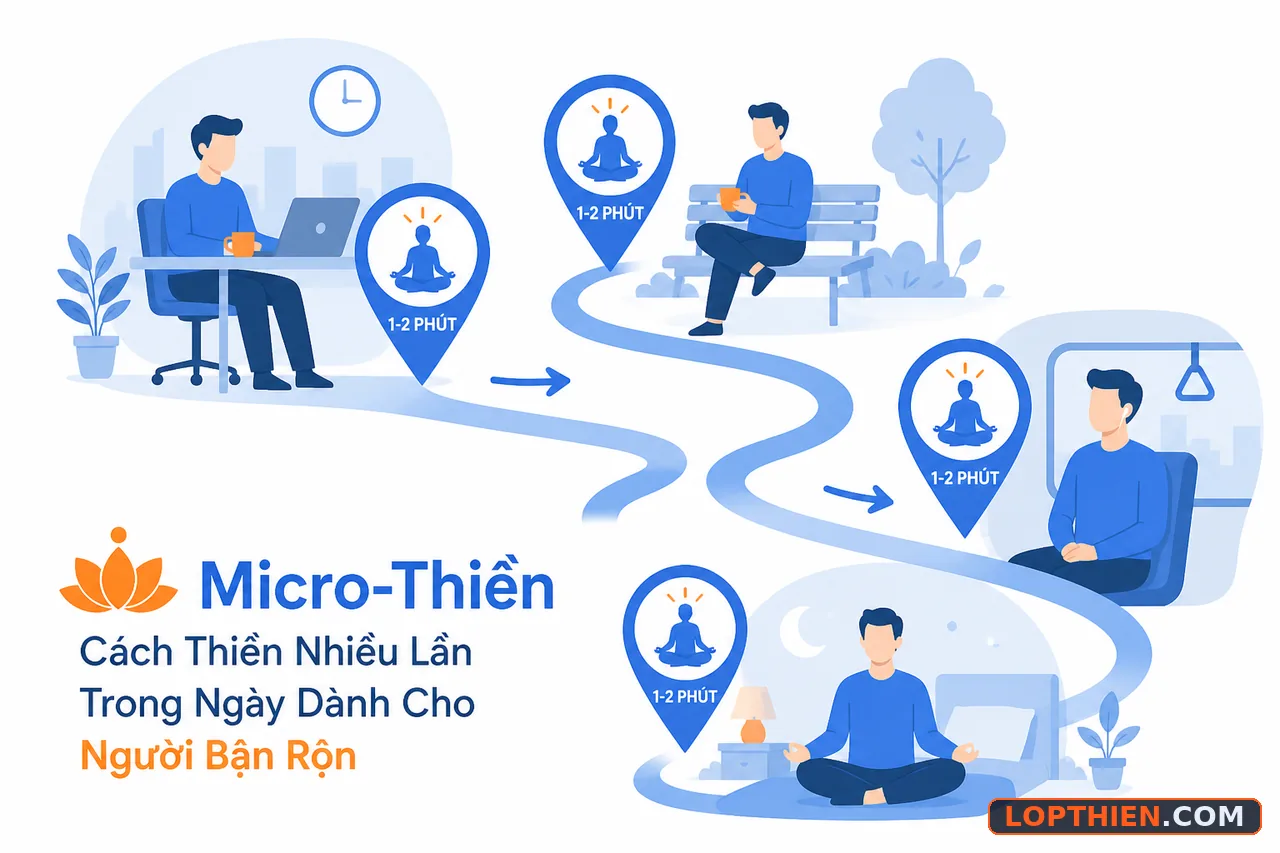 Micro-thiền giúp người bận rộn thực hành nhiều lần ngắn trong ngày mà không mất thời gian.