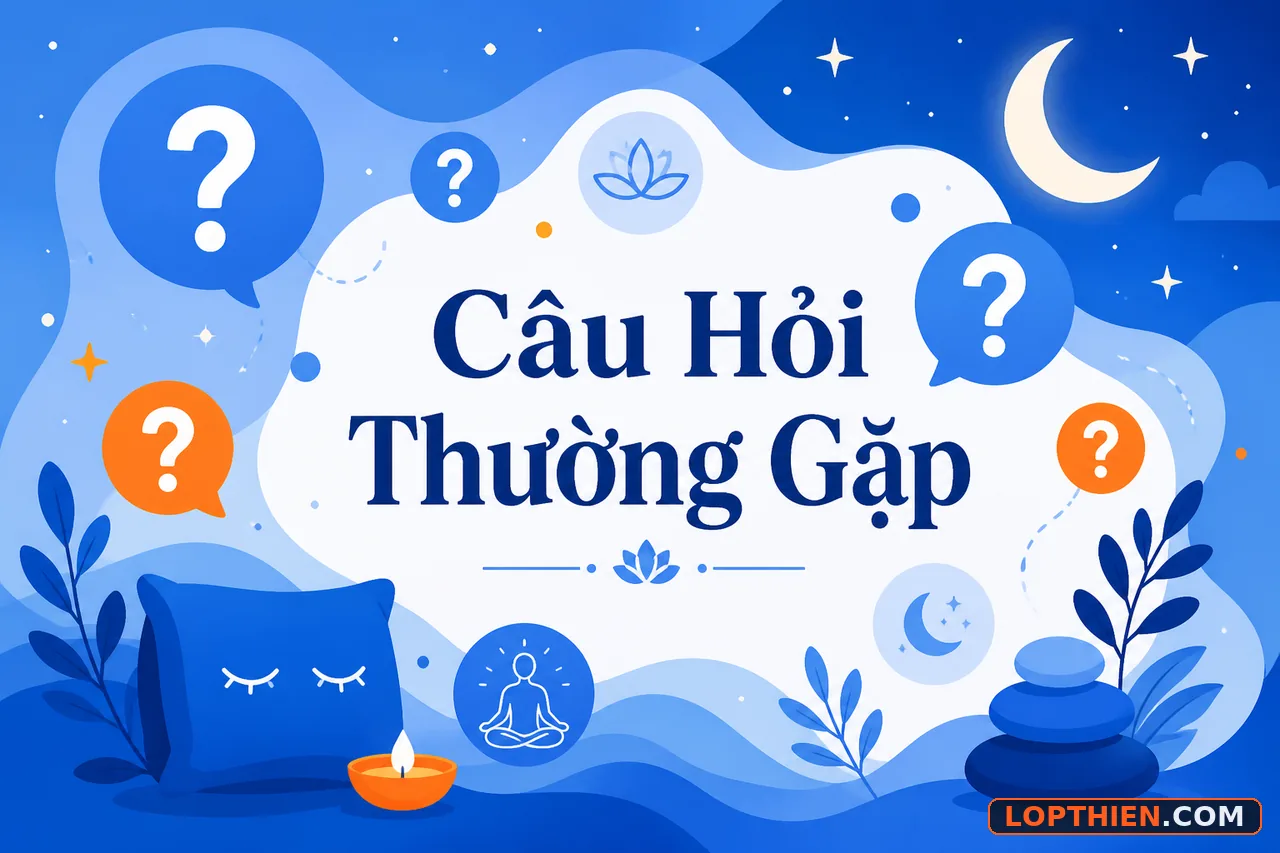 Những câu hỏi về thiền ngủ ngon với ký hiệu hỏi và hình ảnh tĩnh tâm