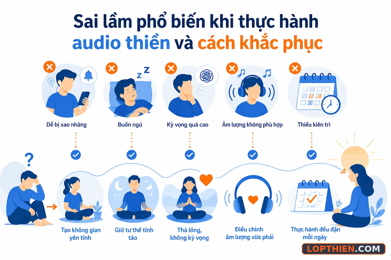 Sai lầm phổ biến khi thực hành thiền audio và cách khắc phục hiệu quả.