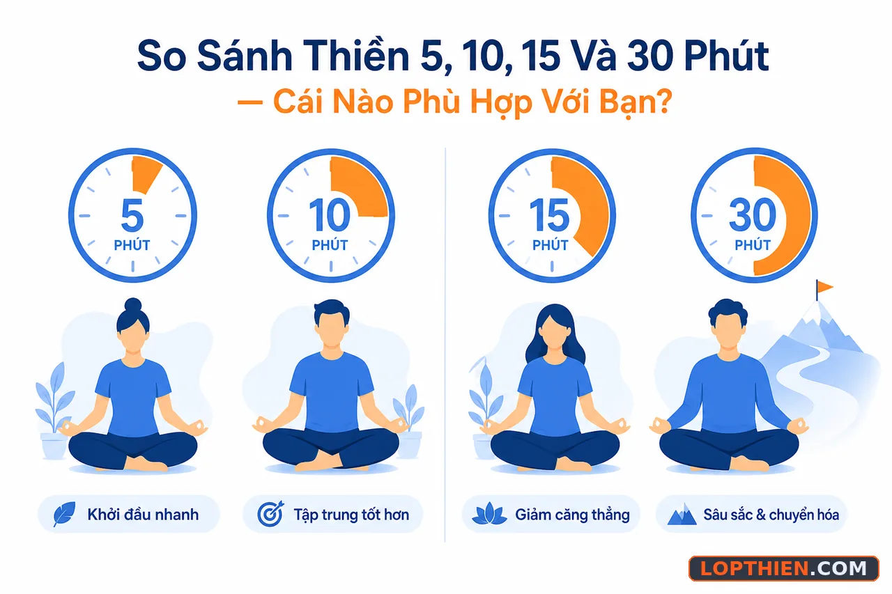 So sánh bốn mức thời gian thiền 5 10 15 30 phút