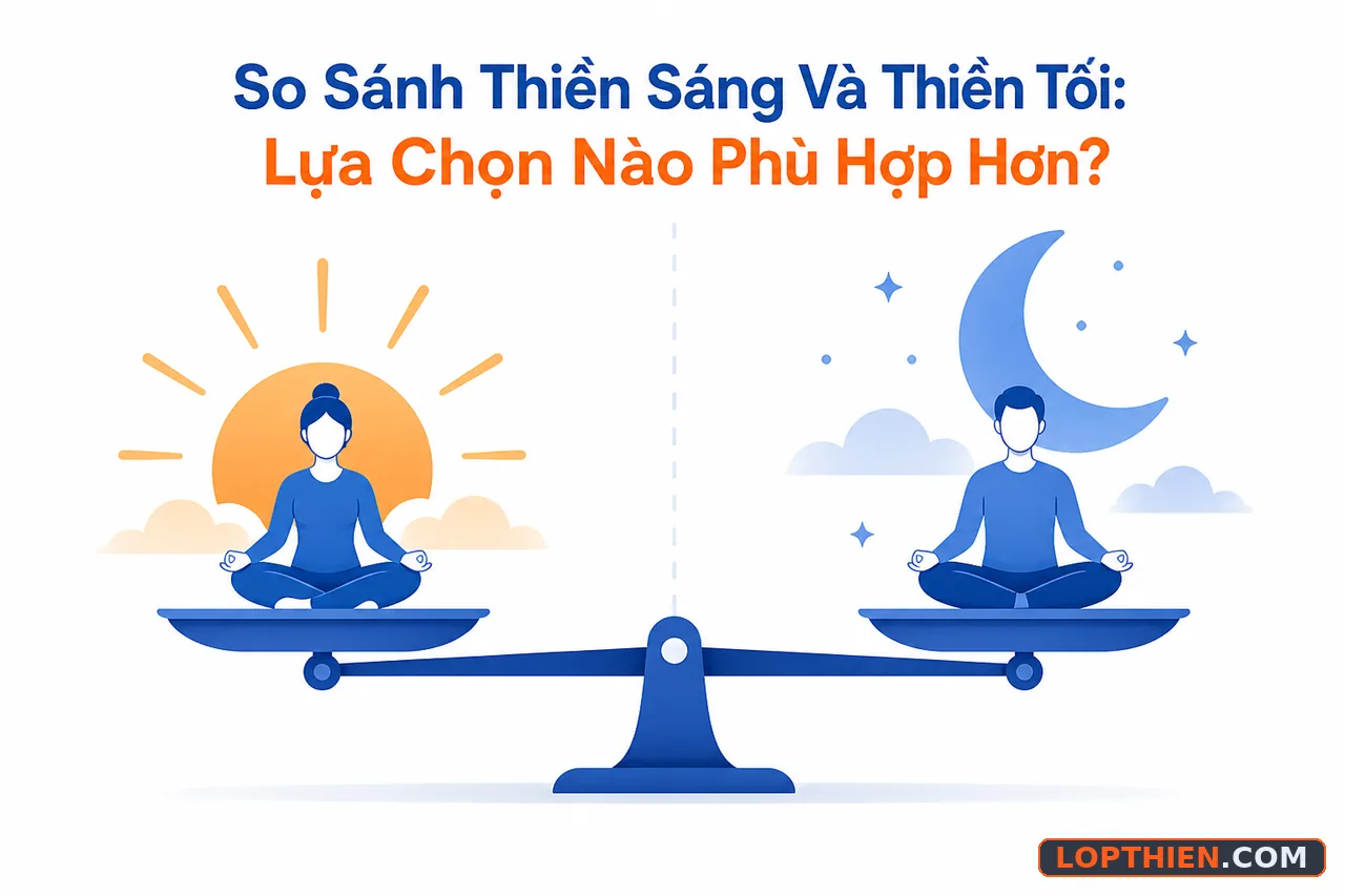 So sánh thiền sáng và tối: cả hai thời gian đều phù hợp tùy nhu cầu cá nhân.