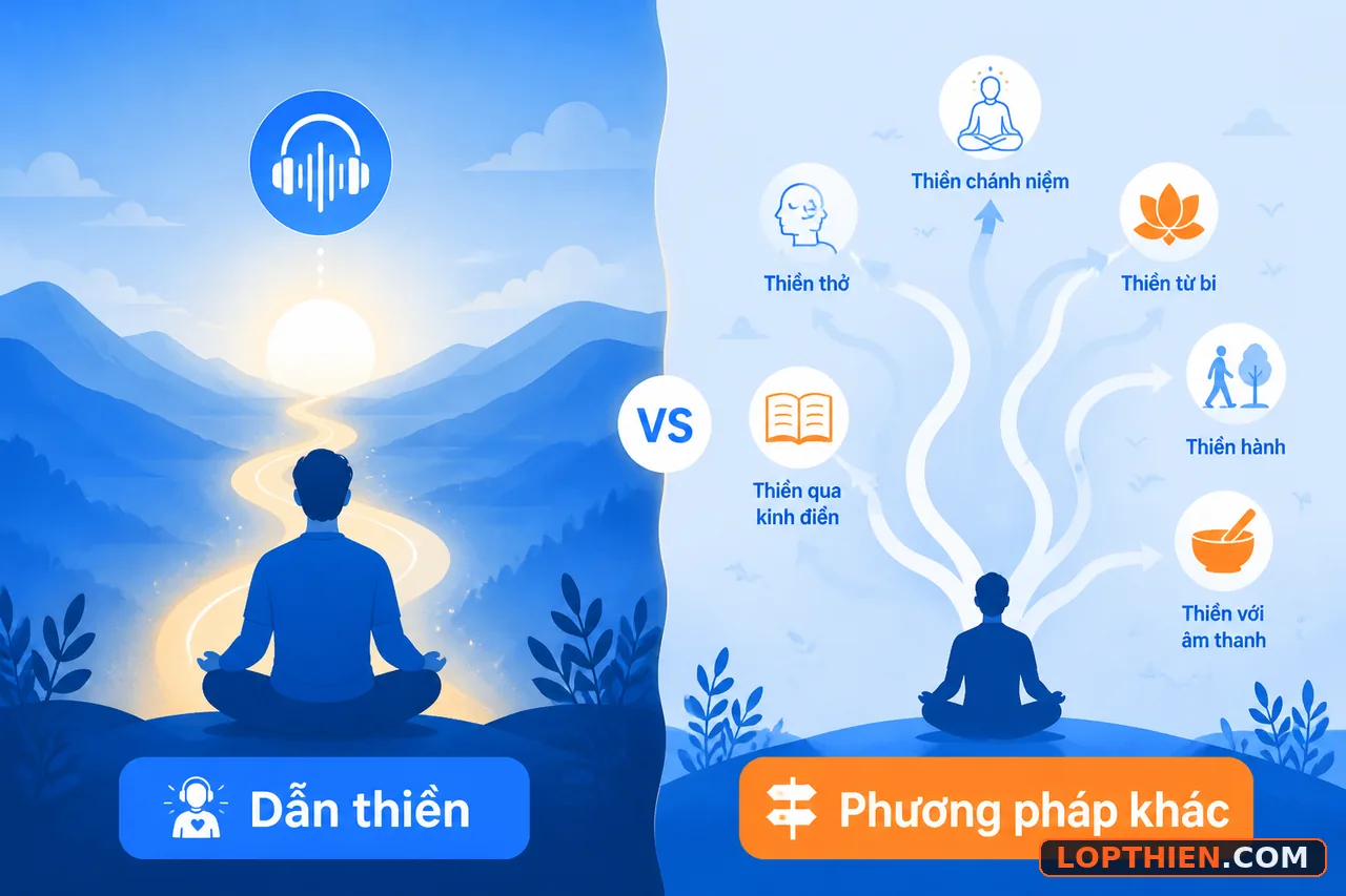 So sánh dẫn thiền với các phương pháp thiền khác
