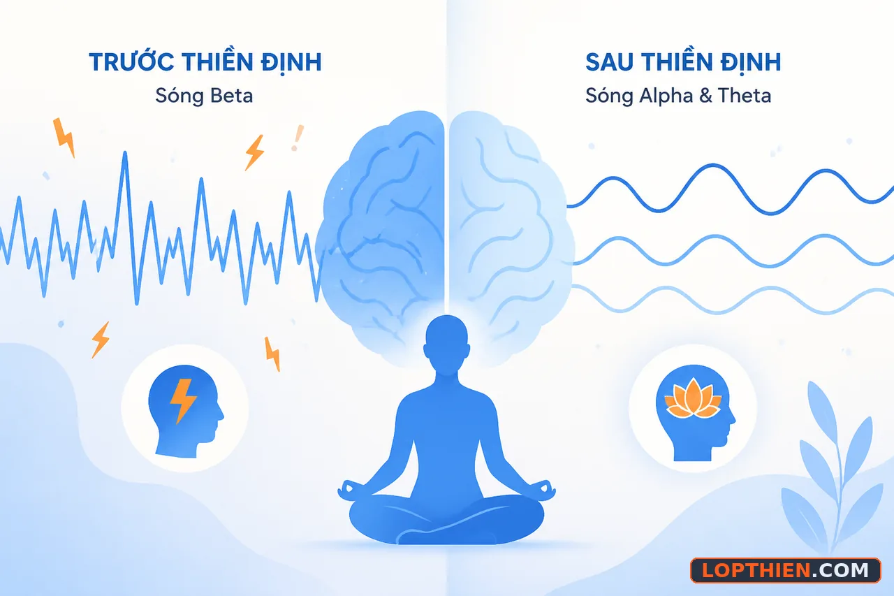 Sóng não alpha và theta trong thiền định, chuyển từ tỉnh táo sang thư giãn sâu