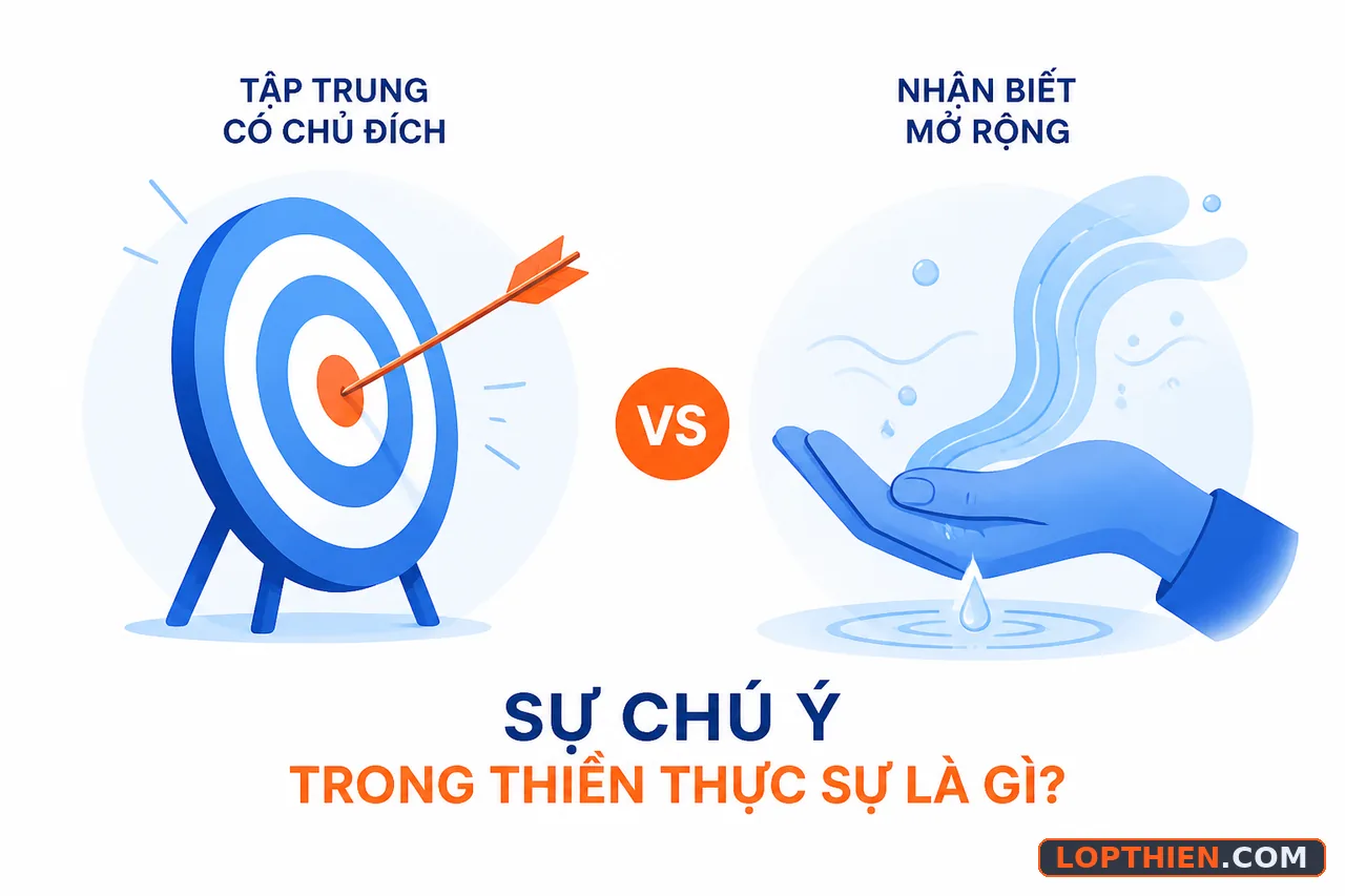 "Chú ý mở" — Sự khác biệt giữa tập trung kiểm soát và tiếp nhận quan sát trong thiền