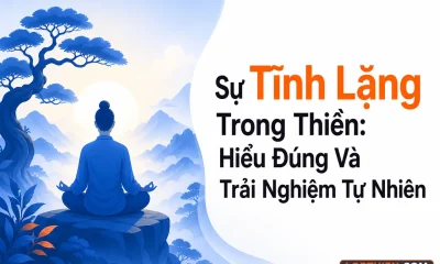 sự tĩnh lặng trong thiền được thể hiện qua người thiền yên bình giữa thiên nhiên.