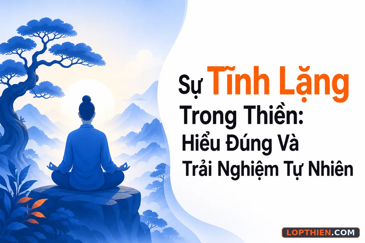 sự tĩnh lặng trong thiền được thể hiện qua người thiền yên bình giữa thiên nhiên.
