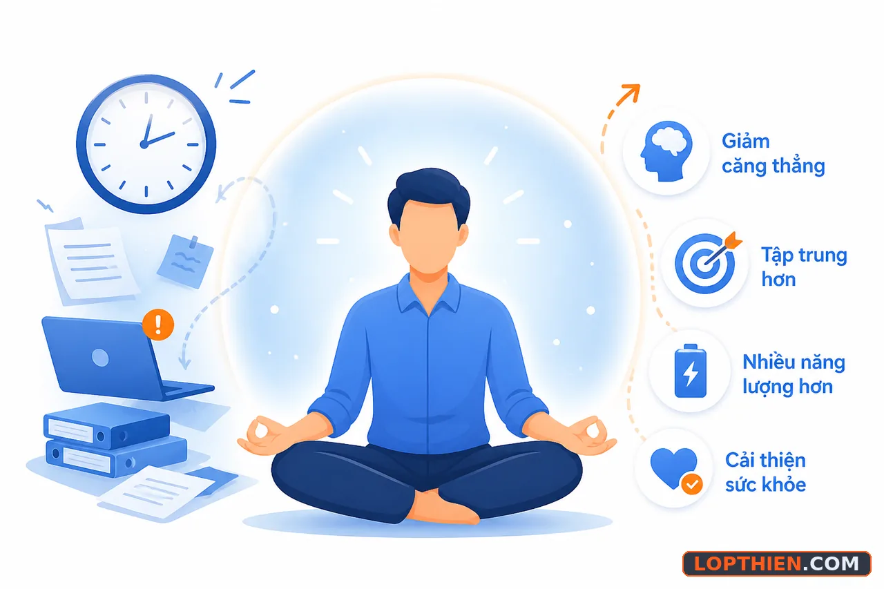 Lợi ích thiền 5 phút: giảm căng thẳng, ngủ ngon, tập trung tốt hơn