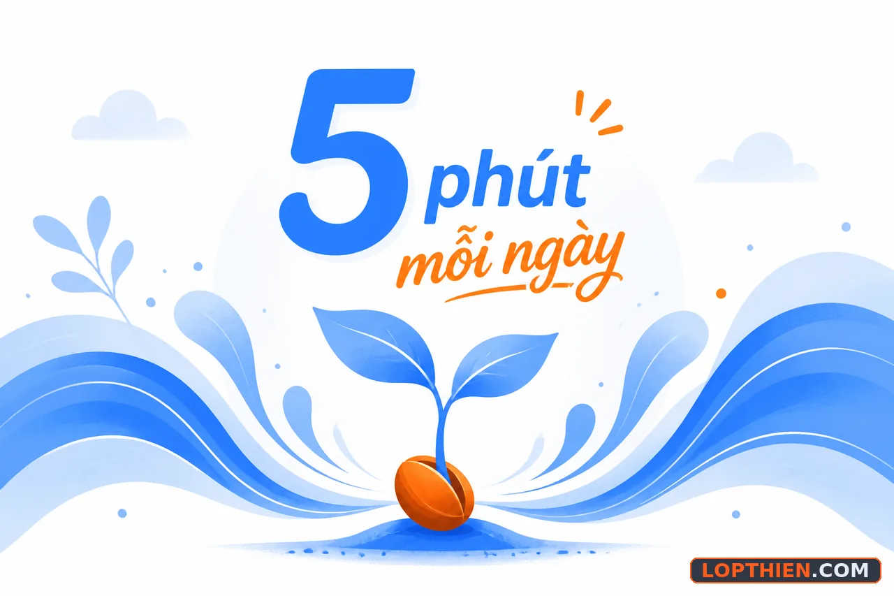 Hạt mọc thành sóng nhẹ nhàng, biểu tượng kết quả thiền 5 phút mỗi ngày