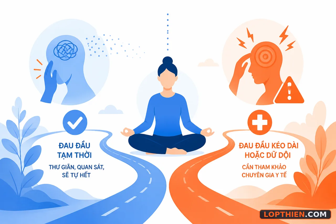 Phân biệt đau đầu cơ năng và dấu hiệu cần khám y tế khi thiền.