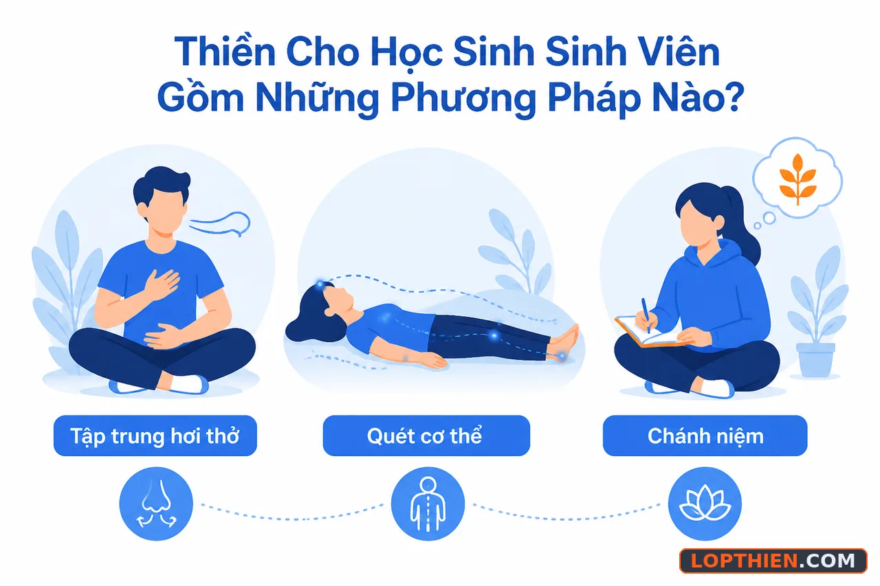 Nhiều phương pháp thiền khác nhau phù hợp với mục tiêu học sinh sinh viên.