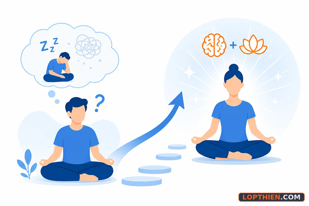 Người mới thiền dễ bị buồn ngủ vì chưa phân biệt được trạng thái tỉnh táo.