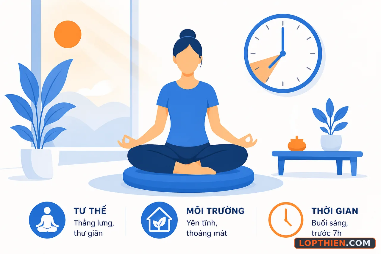Tư thế, môi trường và thời gian lý tưởng để thiền đúng cách.