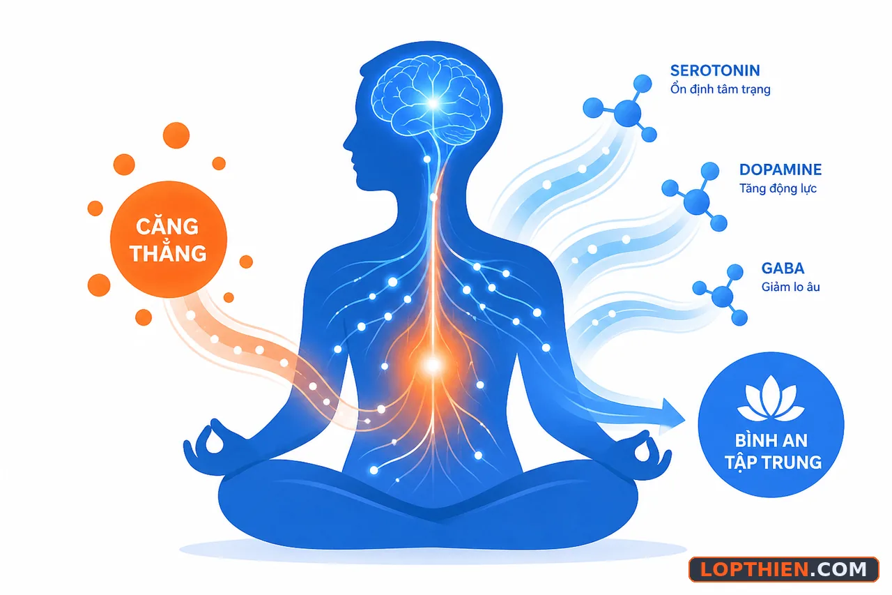 Quá trình thiền giảm căng thẳng thay đổi sinh lý tâm lý có thể đo lường.